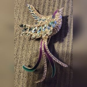 Anne Klein Green and Purple Crystal Bird Brooch